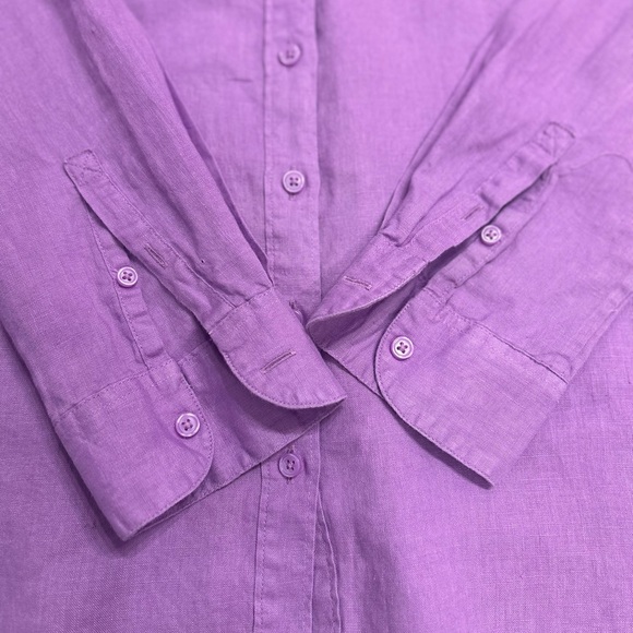 Boden Women’s Lilac 100% Linen Long Sleeve Shirt Chest Pockets Size 2R - Picture 7 of 12